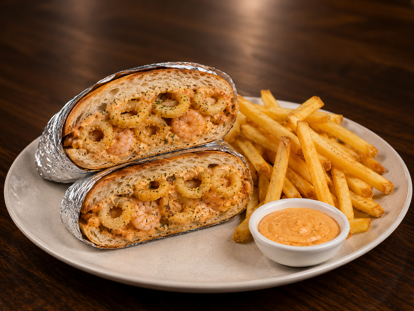 Bocadillo de calamar y gambas