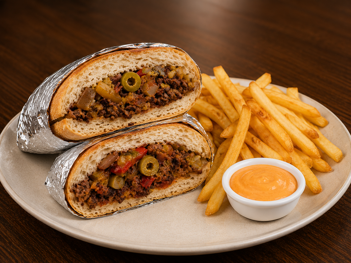 Bocadillo de carne + patatas fritas